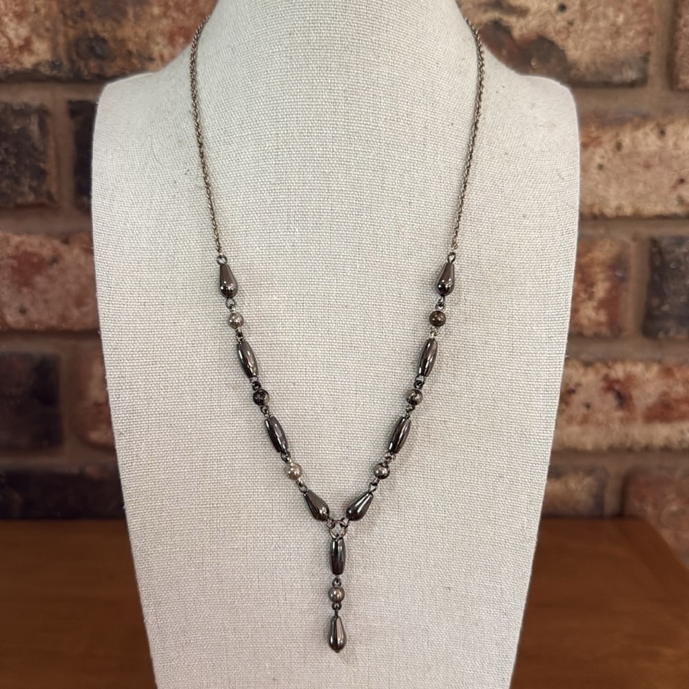 PREMIER DESIGNS "SLATE" Teardrop Shaped Faux Hematite Drop Necklace